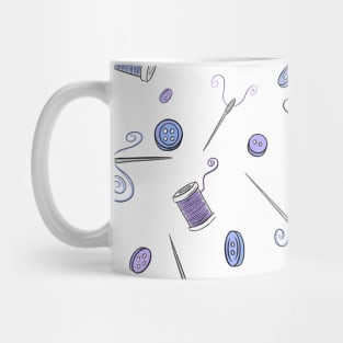 Sewing Blue Cotton Reels Needles Threads and Buttons Mug